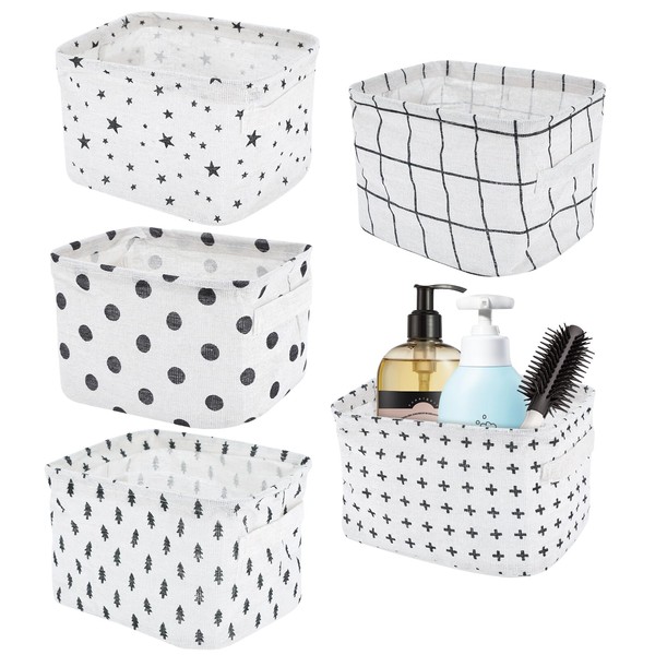 5 Pack Small Fabric Storage Baskets, Collapsible Square Bathroom Storage
