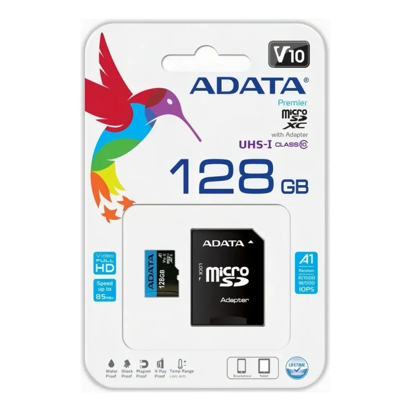 Tarjeta de memoria Adata AUSDX128GUICL10 85-RA1 Premier con adaptador SD