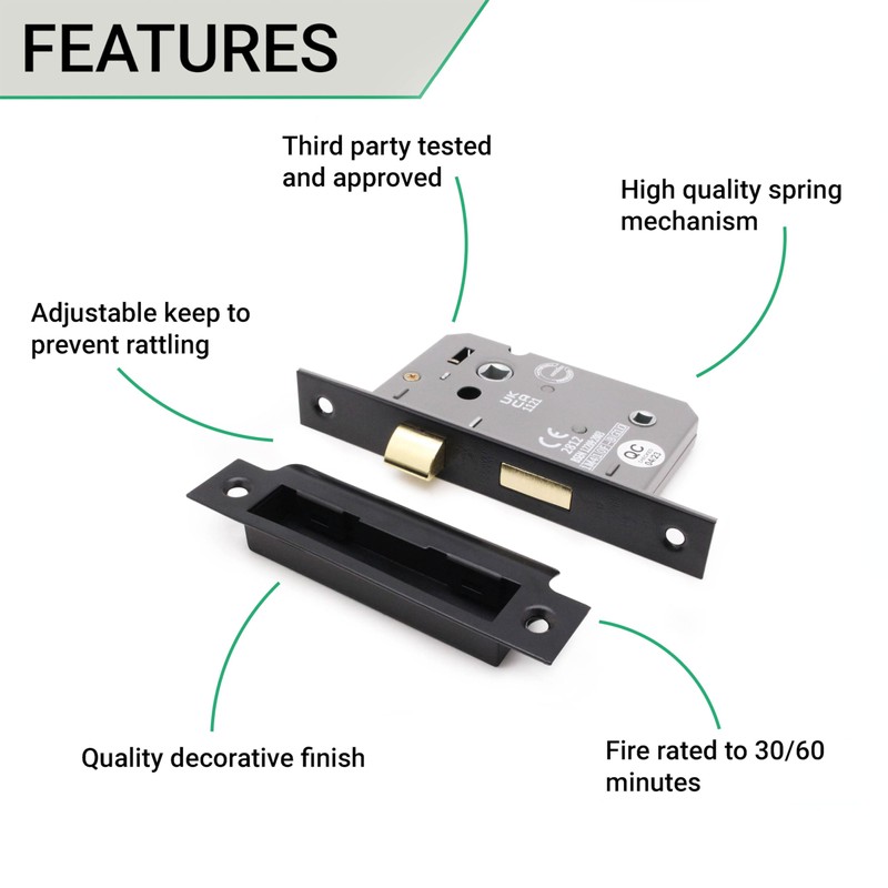 EAI Mortice Bathroom Lock | 61x44mm | Matt Black -