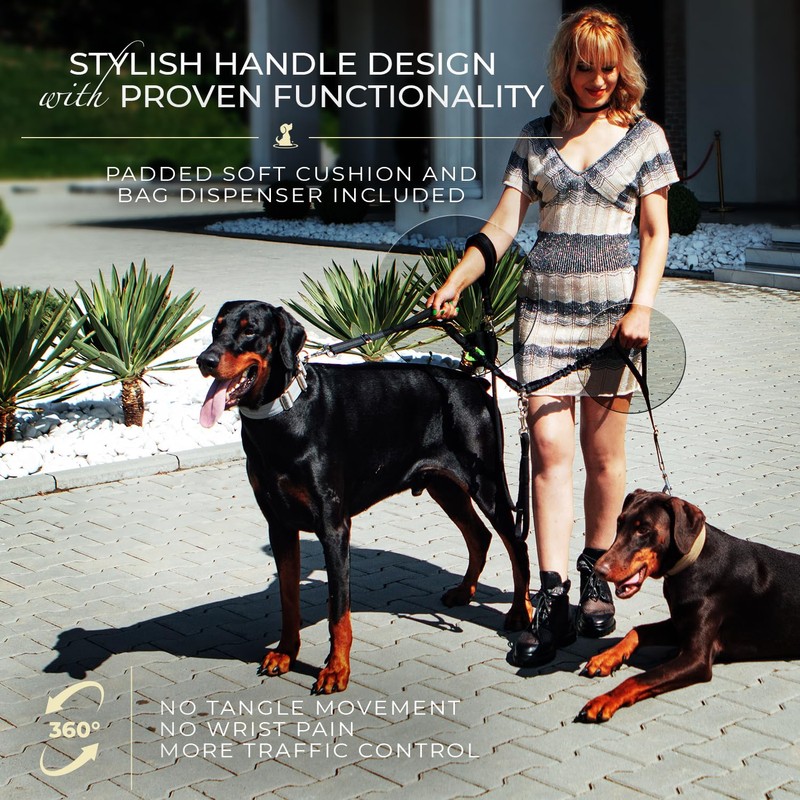 Premium Double Leash for Two Dogs – Shock Absorbing Anti