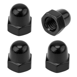 4pcs License Plate Retainer Nuts for Volvo, Stainless Steel License Plate Screw Caps-Tall Dome/Acorn Head with Flange Compatible with Volvo V60/ V90/ S40/ S90/ S60/ XC90 (Black)