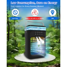 Portable Air Conditioner, 2025 Upgrade Evaporative Mini Portable AC Unit with 3 Adjustable Speed 2-4H Timer & 7-Color LED, Compact Cooling Fan for Bedroom, Home, Office, Small Rooms