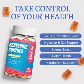 Berberine Gummies with Ceylon Cinnamon,1200mg Berberine HCI Supplement for Metabolism and Energy Support, Vegan, Non-GMO and Gelatin-Free - 60 Count | EAZGOO