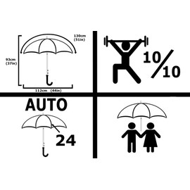 60MPH Windproof 24 Rib Large Strong Umbrella - XL Automatic Heavy Duty Golf Umbrella For Rain and Wind - Best 3 Layer Frame with Red Ribs - Wooden Hook Handle - Black