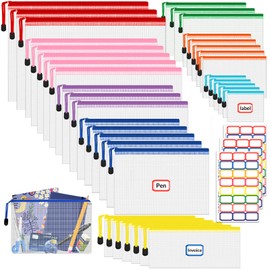 Pack of 35 Document Bags, 8 Sizes Document Bag with Zip, Waterproof Document Bag, Plastic Mesh File Bags, Document Bag for School, Home, Office, Travel, Cosmetics