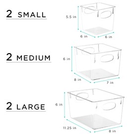 Sorbus Clear Plastic Storage Bins - Fridge Organization and Storage Solution, Acrylic Kitchen Cabinet and Pantry Organizer, Fridge Organizer Bins in 3 Sizes (6 Pack: 2 Small, 2 Medium, 2 Large)