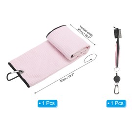 PATIKIL 20"x16" Tri-Fold Golf Towels, Microfiber Waffle Pattern Golf Bag Towels Soft Fiber Brush Tool Kit with Club Groove Cleaner for Golf Lovers, Pink
