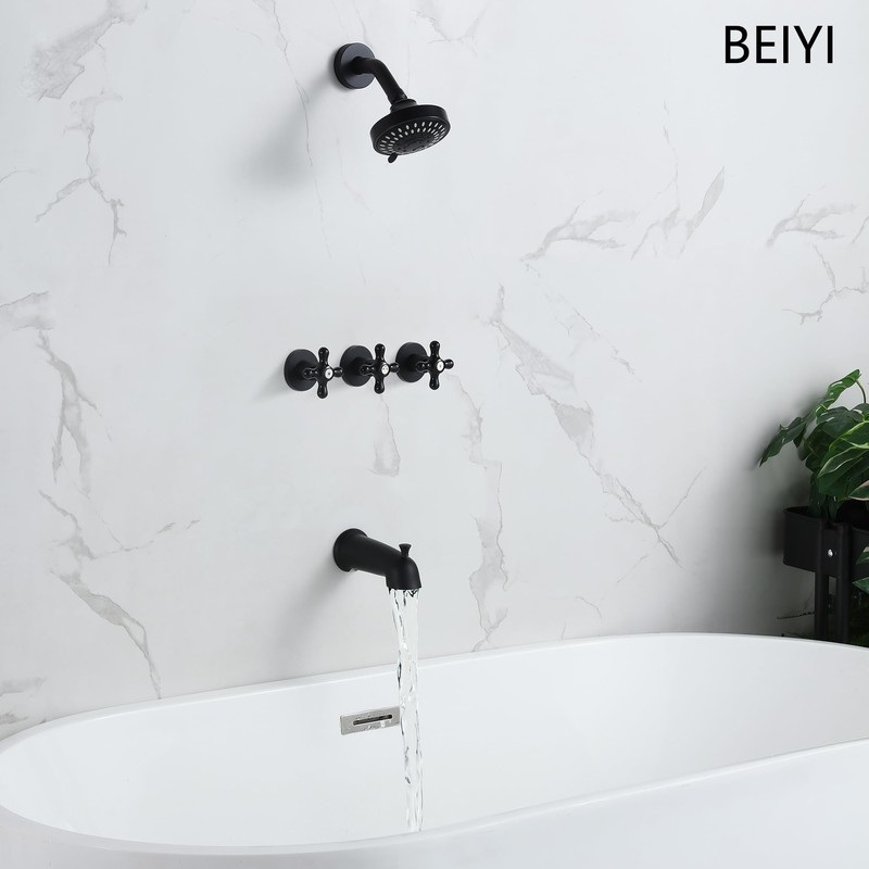 BEIYI 3 Handle Shower Faucet Set with Tub Spout Matte