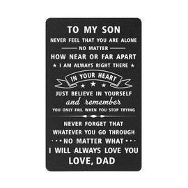 DEGASKEN Son Gifts from Dad To My Son Engraved Wallet Card, Son Xmas Presents, Never Feel You Are Alone Son Graduation Leaving Home