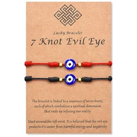 Lanqueen 7 Knots Red Bracelet Evil Eye Bracelet Good Luck Charm Mauvais Oeil Protection Jewelry Gifts for Women Men Boys Girls Family