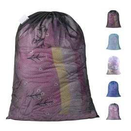 Polecasa Heavy Duty Lead-Free Diamond Shape Mesh Laundry Bag - 24x36 inches -Sturdy Large Mesh Drawstring Bag with Name Tag. Ideal Machine Washable Laundry Bag for College, Dorm, Apartment(Black)