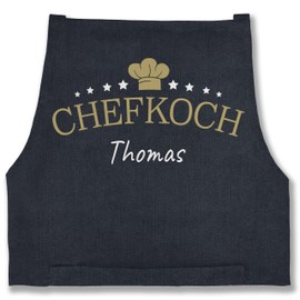 Geschenk mit Namen personalisiert by Shirtracer - Apron - Cooking Apron Men - Chef with Name I Gift for Chef, 7 jeans blue