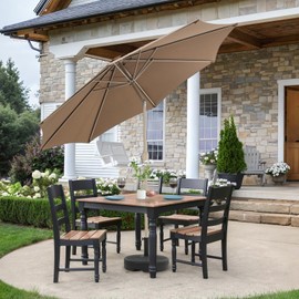 Aoodor 9 Ft Patio Market Umbrella, Outdoor Table UV Protection Umbrella with 8 Sturdy Steel Ribs, Push Button Tilt and Crank for Garden, Deck, Backyard, Poolside, Coffee