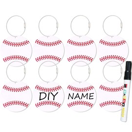 8PCS Baseball Luggage Tags for Suitcases with Black Marker, 2.75in Keychain Bag Tag PVC Name ID with Metal Ring for Men Women Travel Backpack, Schoolbag, Car Key(Baseball)