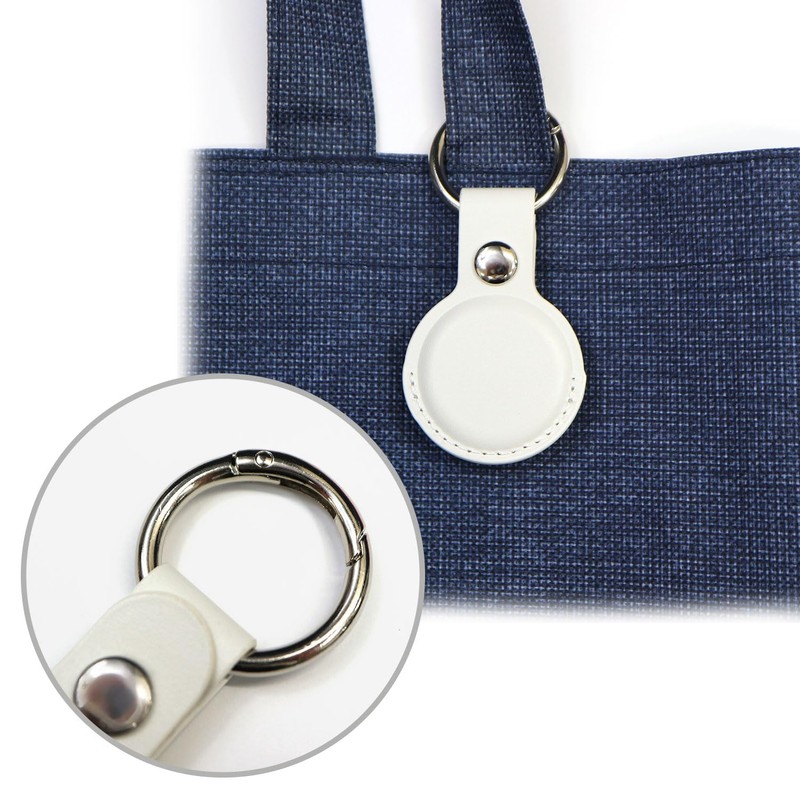 AirTag ATC-003 Case, Leather, White, Air Tag, Keychain, Round Carabiner,