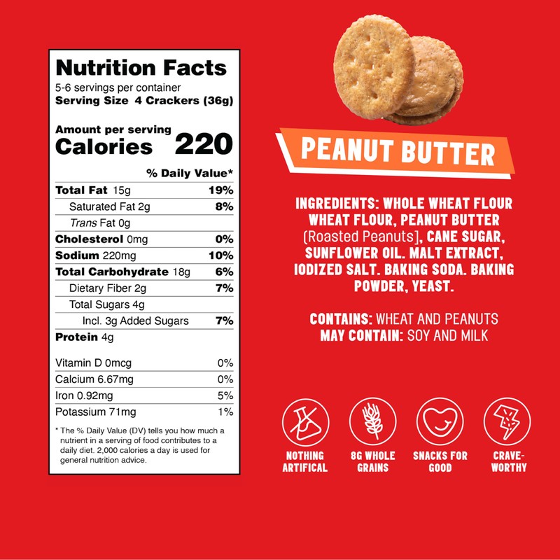 Mavericks Sandwich Crackers Peanut Butter - Peanut Butter Crackers, Snack