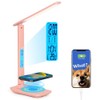 Wanjiaone Desk Lamp with Wireless Charger, Table Lamp with Clock,