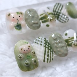 Matchanilla Bear Handmade Nail Tips - Ballerina / 말차닐라 곰돌 수제네일팁 - 발레리나