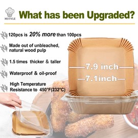 Air Fryer Disposable Paper Liner Square 7.9 Inches, Instant Pot Vortex Plus 4QT Air Fryer Liners, 120Pcs parchment paper liners for 3-6QT Air fryer, Baking Roasting Microwave
