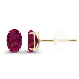 14K Yellow Gold Plated Sterling Silver 7x5mm Oval Created Red Ruby July Birthstone Genuine Stud Earrings For Women
