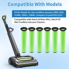 6 Pack Air Ram Filter Replacement for Bissell AirRam Stick Cordless Vacuum Models 1984 2144 21448 19841 19844, AirRam for Gtech Mk2 K9 Filters Vacuum Cleaner, Part # 1611215