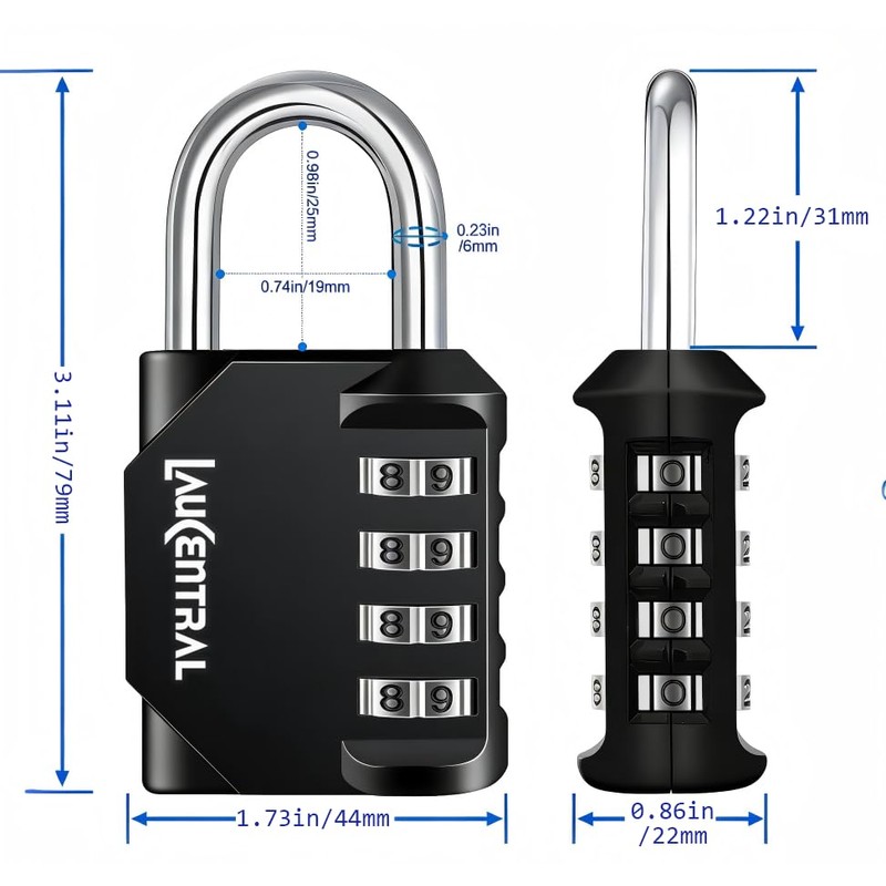 4 Digit Combination Padlock - Weatherproof Outdoor Lock for Gym