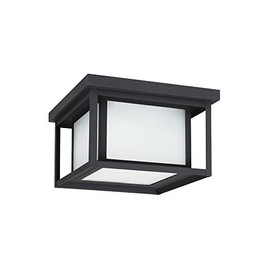 Sea Gull Lighting 79039EN3-12 Hunnington Two Light Outdoor Ceiling Flush Mount Hanging Modern Light Fixture, Black Finish