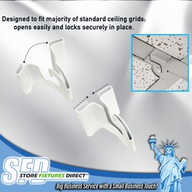 STORE FIXTURES DIRECT Extra Heavy Duty White Aluminum Drop Ceiling Hooks, One Piece Ceiling Grid Clips - 2 Pack