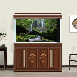 ZatiasMiller Waterfall Terrarium Background Tropical Rainforest Aquarium Background Green Tree Mountain Lake Reptile Habitat Background Stone Moss Nature Landscape Background Decor Vinyl 24x16in