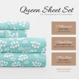 Linen Market 4 Piece Queen Bedding Sheet Set (Pale Blue Wheatfield) - Sleep Better Than Ever with These Ultra-Soft & Cooling Bed Sheets for Your Queen Size Bed - Deep Pocket Fits 16" Mattress