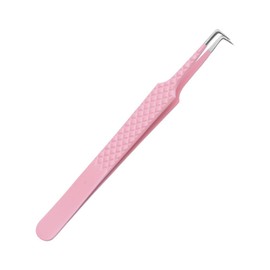 EYAKEG 90 Degree Lash Tweezers for Eyelash Extensions, Precision Fiber Tip Grip Mega Volume Lash Tweezers, Pink