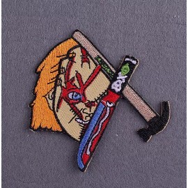 Unbranded Horror Character "Chucky" 2.55" x 2.63" Knife/Hammer Embroidered Iron On Patch
