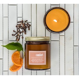 Eco Candle Co. Essentials Candle, Comfort, 8 Oz. - 100% Soy Wax, No Lead, Hand Poured, Phthalate Free, Made from Midwest Grown Soybeans, All Natural Wicks - Cinnamon Leaf, Orange, Clove