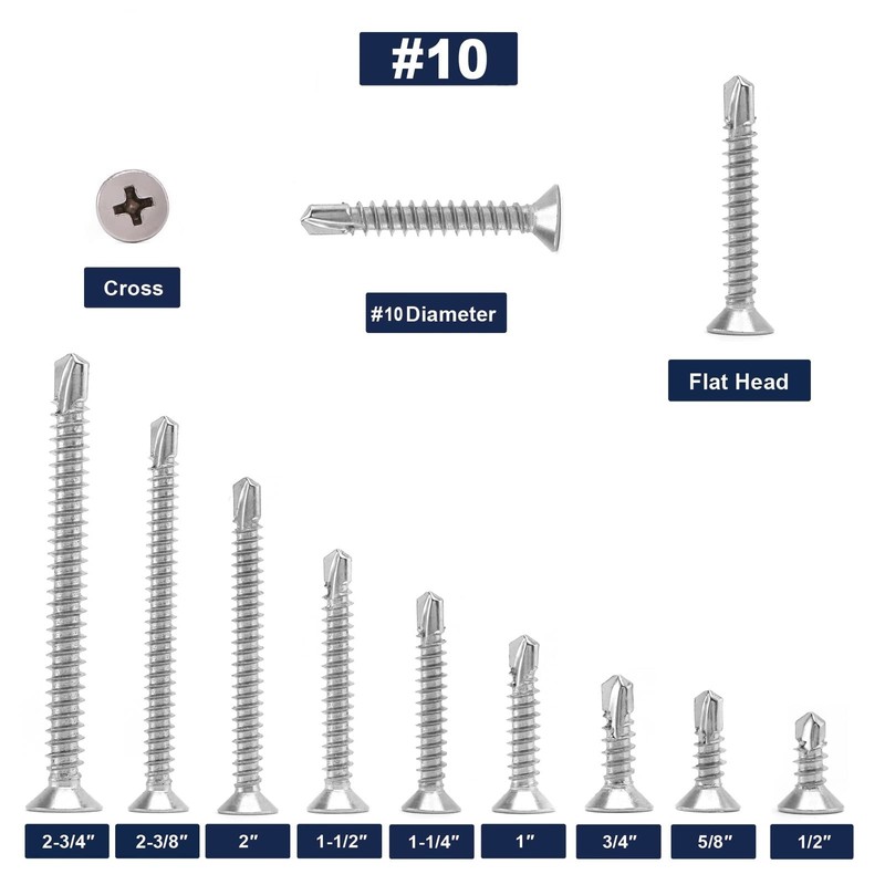 #10 x 1-1/2" Sheet Metal Screws 100Pcs 410 Stainless Steel