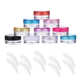 OUDQFCJ 10 Pcs Kosmetikbehälter and 10 Pcs Scoop, Transparente Leer Döschen, Cremedose Mini Dosen, Reise Probenbehälter, Make-up gebogenen Spatel, Spatel Kosmetik (Transparent)