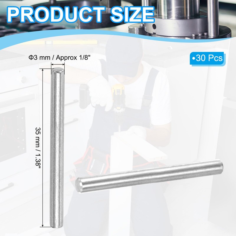 PATIKIL 30 Pcs 304 Stainless Steel Dowel Pins 3x35 mm