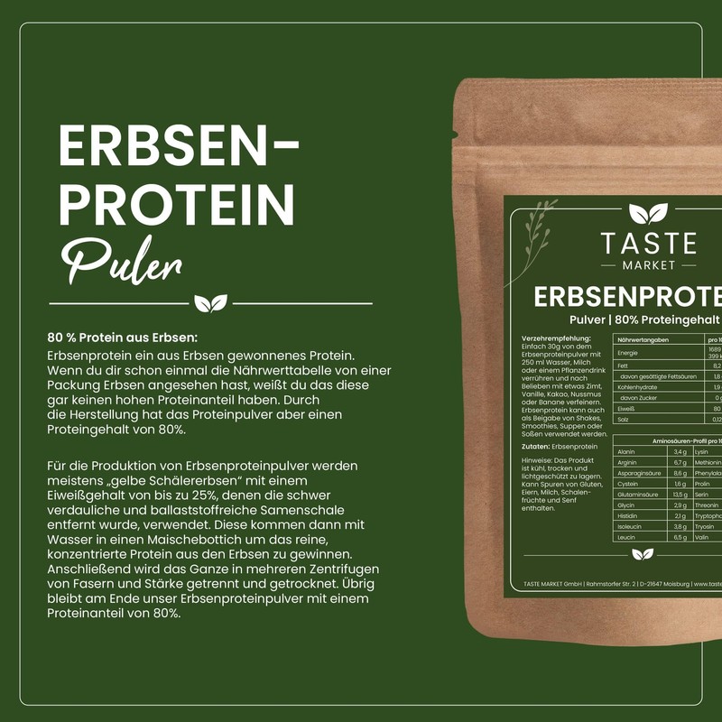500 g Pea Protein Powder, 80% Protein Content, Vegan Protein