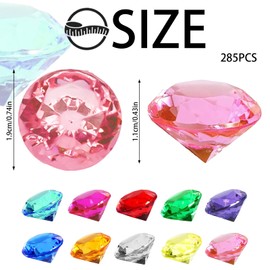 Gemstones for Children, About 285 Pieces 20 mm Acrylic Diamonds Decoration Colourful, Acrylic Children's Pirate Gemstones, Colourful Acrylic Crystal Stones for Pirate Gemstones, Table Decorations,
