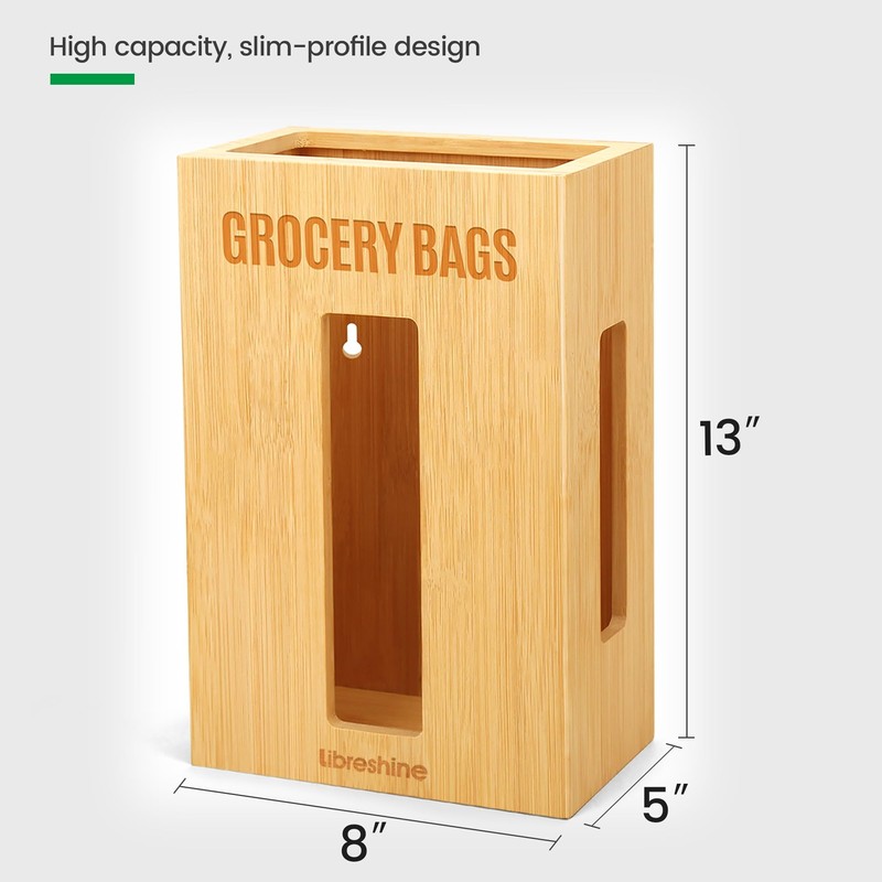 Libreshine Extra Large Bamboo Grocery Bag Holder & Plastic Bag