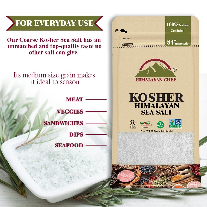 Himalayan Chef Kosher Sea Salt, Fine Grain Kosher Salt, Replacement
