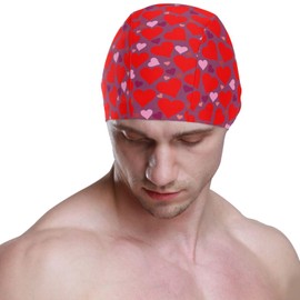 Dallonan Swimming Cap Unisex Adult Swim Cap Women Men Valentine's Day Red Pink Hearts Polyester
