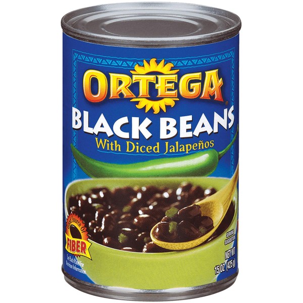 Ortega Black Beans, With Diced Jalapenos, 15 Ounce