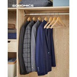 SONGMICS Set of 20 Wooden Hangers with Velvet Surface, Non-Slip Coat Hangers with Shoulder Grooves, Pants Bar, 360° Swivel Hook, for Jackets, Shirts, Natural UCRW012N02
