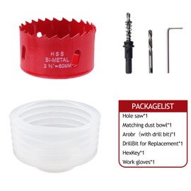 Nicerity 2-3/8 Inch Hole Saw with 85mm Dust Bowl Catcher for Recessed Lights, 60mm Hole Cutter in Bi-Metal with Arbor for Wood, Plastic Board, Ceiling, Drywall, Include Hex Key & Gloves