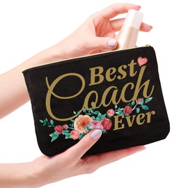 LittleBlueDeer Christmas Gift for Women Coach,Best Coach Ever Makeup Bag Cosmetic Pouch,Best Coach Gifts for Women,Thank You Gift for Soccer,Cheer,Softball,Volleyball,PE,Swim,Gym Female Coaches