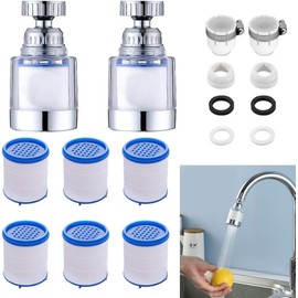 Slzhds Filtro de Agua para Lavabo de Baño, 2 Filtro de Agua para Llave de Lavabo con 6 Elementos Filtrantes, 360 Grados de Filtros de Llave Giratorio, Filtro de Agua para Fregadero de Baño (plata)