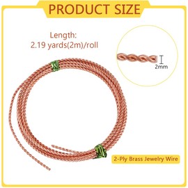 BENECREAT 2 x 6 m Twist Jewellery Wire, 2 mm Copper Craft Wire, Raw Copper Bead Wire for Ornaments Making and Other Jewellery Crafts Work
