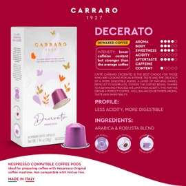 Carraro Decerato - 100 Aluminium Coffee Pods Compatible with Nespresso Original line - Dewaxed, Wellness, Low Acidity, More Digestible, Intense Aroma, Medium Roast Coffee Capsules Made in Italy