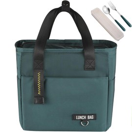 Lonchera Térmica Impermeable con Bolsillos Laterales - Bolsa de Almuerzo Aislante con Capacidad Grande Unisex, Antifugas y Fácil de Limpiar,Nevera Portátil para Trabajo,Viajes(Verde, M-23*14*22cm)