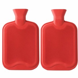 Hot Water Bottle Without Cover, Pack of 2 Hot Water Bottles, Large 2 L, Hot Water Bottle, Robust and Durable, Natural Rubber Bed Bottle for Children and Adults